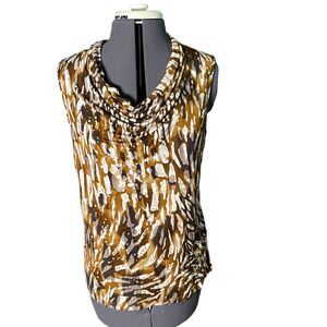 CJ Banks Womens Top Blouse Brown Leopard Print Cowl Neck Sleeveless Size X